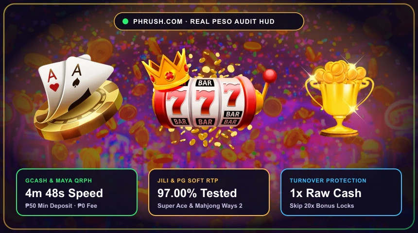 PHRUSH Philippines mobile lobby, GCash payout speed log and JILI slot RTP overview